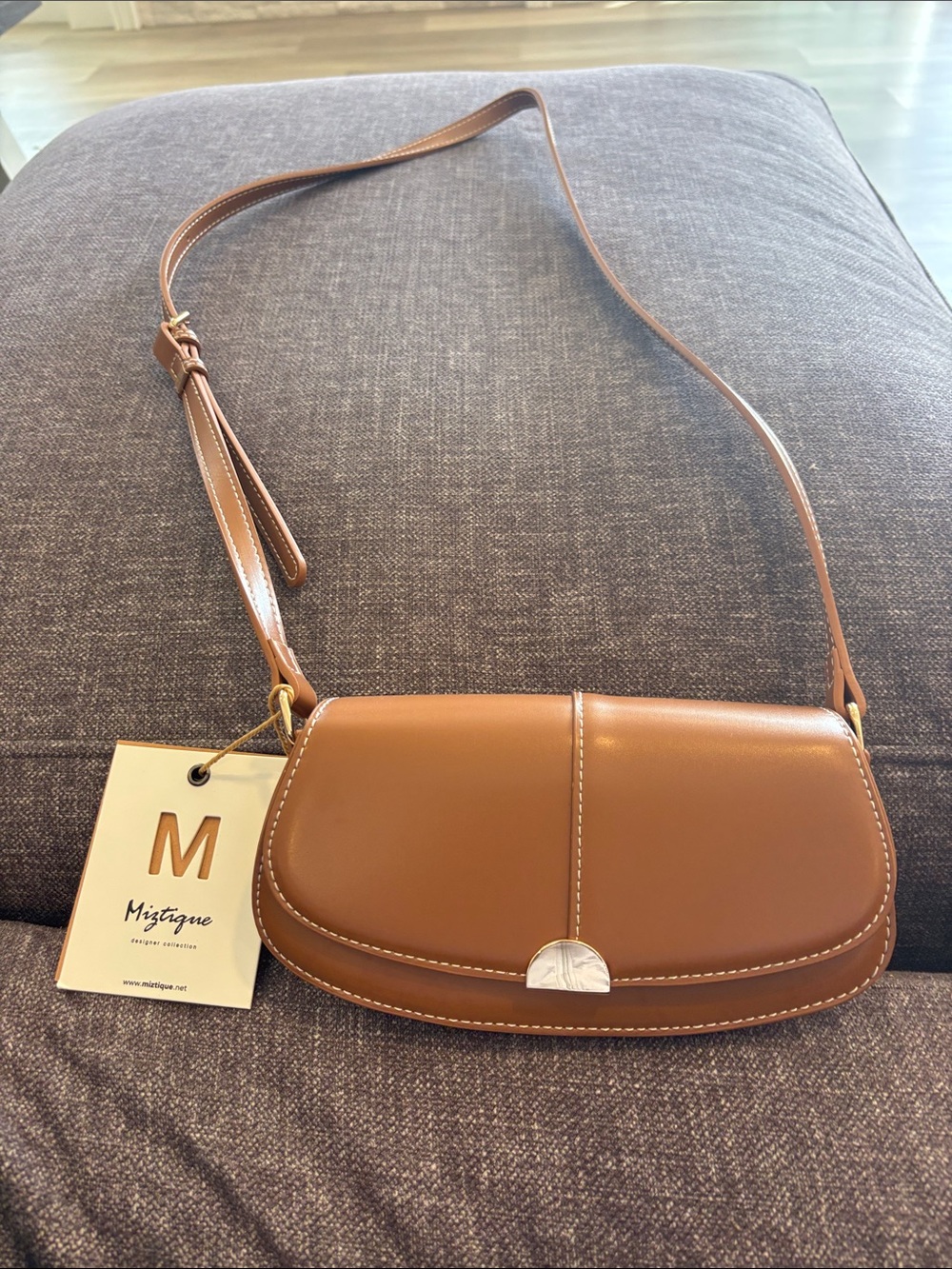 Miztique Tan Brown Curved Flap Crossbody Bag